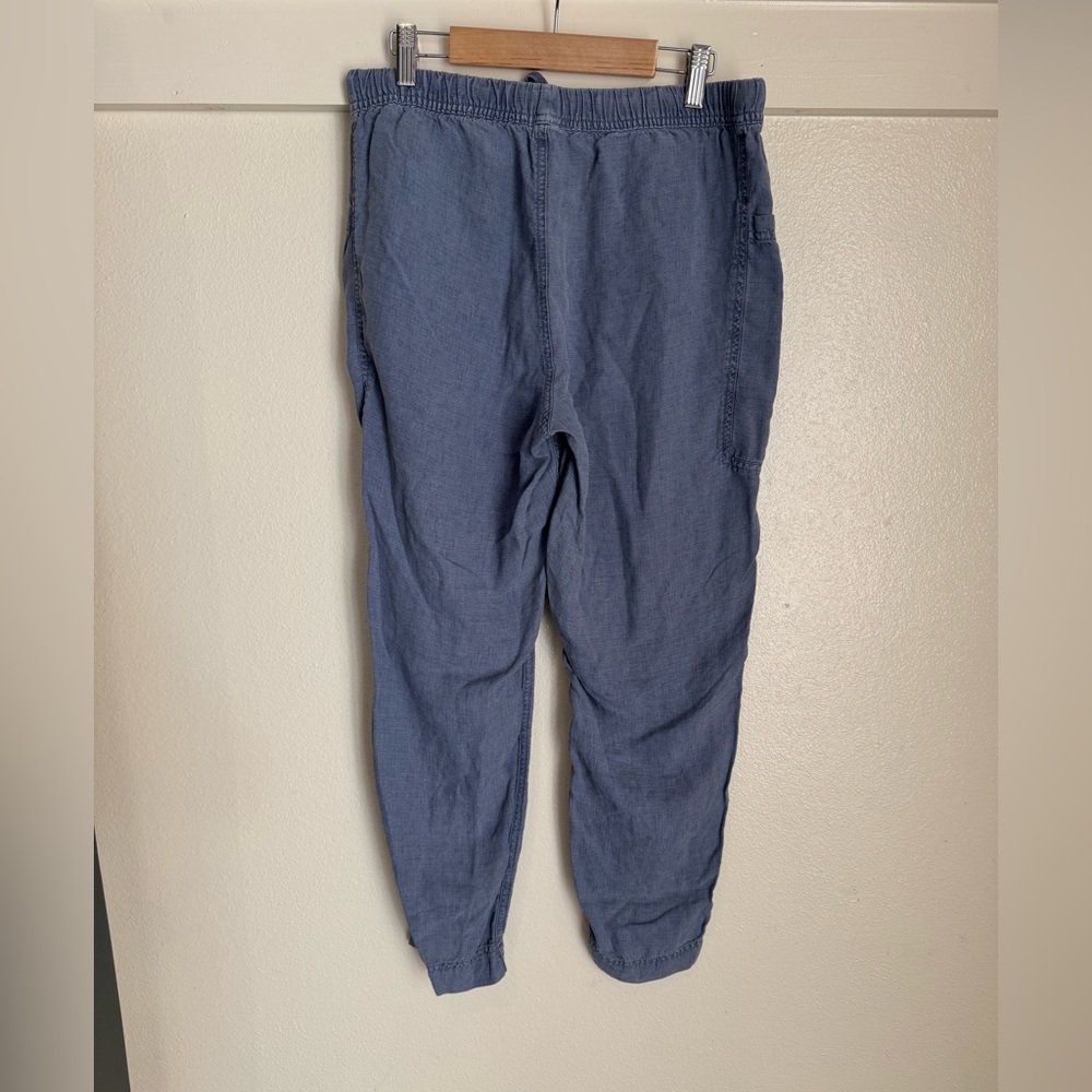 Splendid Collection Blue Linen Straight Leg Pants Small Elastic Waist Drawstring - Picture 5 of 10